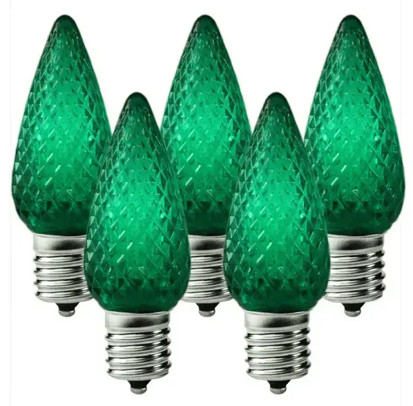 LED C9 Bulbs- Faceted Green Transparent - Bag of 100